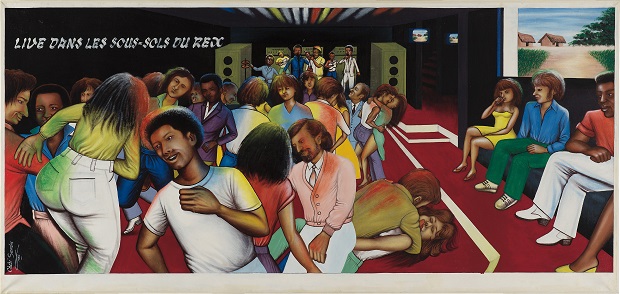 Cheri Samba_Live Dans Les Sous-Sols Du Rex_1982_Acrylic and glitter on canvas_94 x 200 x 31cm