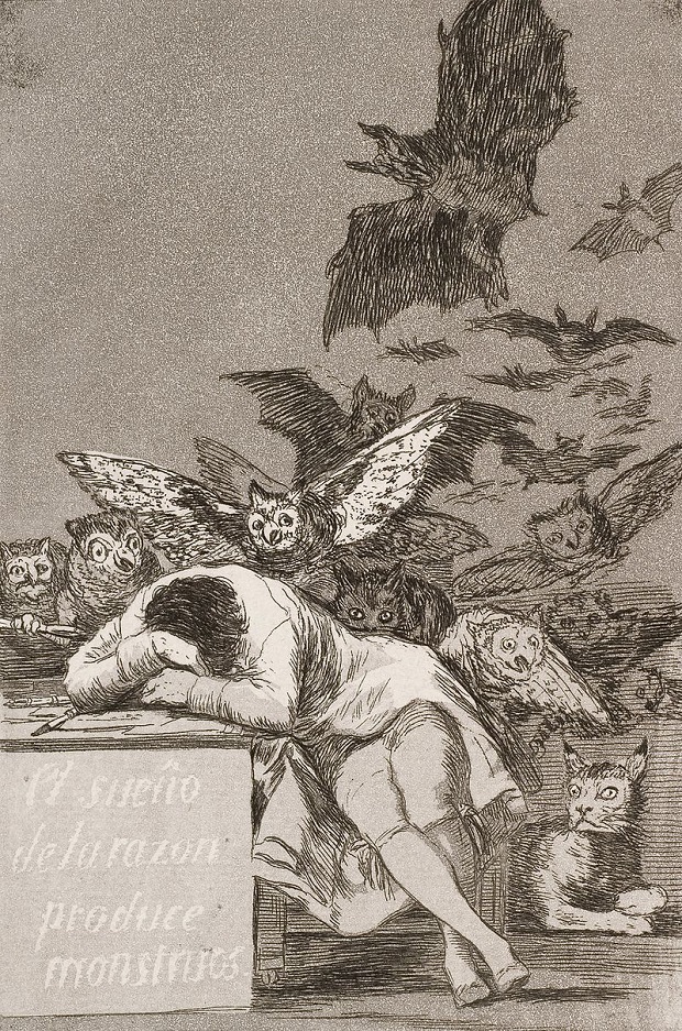 Francisco José de Goya y Lucientes - The sleep of reason produces monsters (No. 43), from Los Caprichos (2)