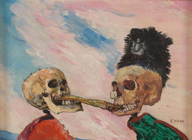 James Ensor, Squelettes se disputant un hareng fume╠ü ou hareng saur (L_art Ensor), 1891. Huile sur panneau, 16 x 21,5 cm. MRBAB, 11156 ┬⌐ J. Geleyns - Art Photography