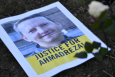 Illustration picture shows a protest for Ahmadreza Djalali, who received the death penalty for espionage in Iran without a fair trial, Tuesday 14 February 2017, at the Iranian embassy in Brussels. The 45 year old Djalali is an Iranian researcher working for the CRIMEDIM Disaster and Emergency Medicine program in which VUB ((Vrije Universiteit Brussel) participates, he was arrested in April 2016 while visiting family in Iran. (BELGA PHOTO DIRK WAEM)