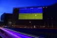 Berlaymont building lit up in Ukrainian colours