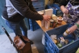 Illustration picture shows a person collecting food at the Openplaats.be foodbank, in Gent. The number of people using food banks has increased. (BELGA PHOTO NICOLAS MAETERLINCK)