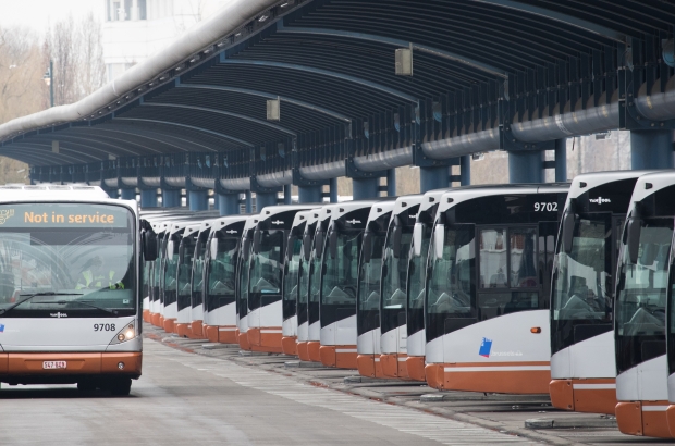 Illustration picture shows buses at Gare de l'Ouest / Weststation during a public transport strike in Brussels. (BELGA PHOTO BENOIT DOPPAGNE)