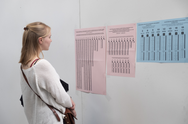 Illustration picture shows the election lists at a polling station in Koekelberg, Brussels, Sunday 26 May 2019. (BELGA PHOTO HATIM KAGHAT)