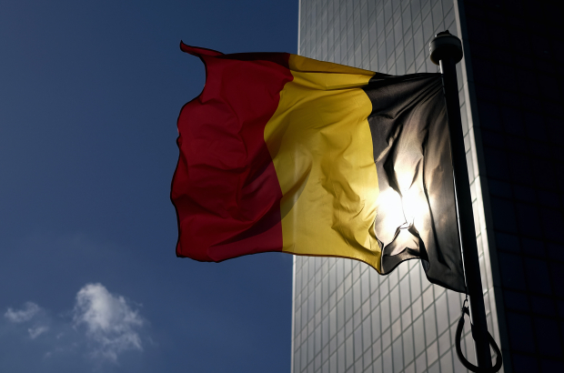 Illustration picture shows a Belgian flag in the Noordwijk - Quartier Nord district in Brussels, Friday 26 February 2021. (BELGA PHOTO ERIC LALMAND)