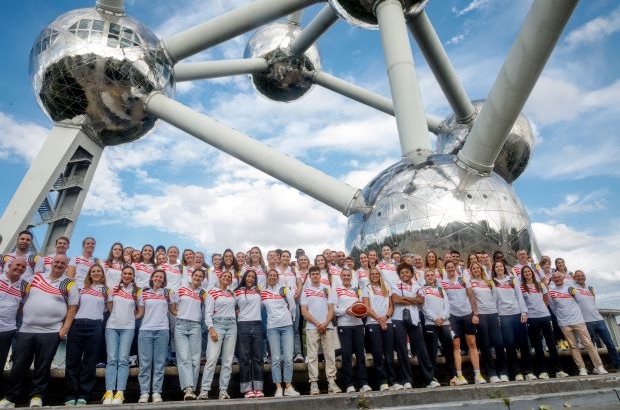 Belgium's Olympic athletes gather at the Atomium in Brussels