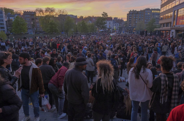 Illustration picture shows the Place Flagey - Flageyplein, in Ixelles-Elsene, as people came to celebrate the reopening of the outside terraces of bars and restaurants, Saturday 08 May 2021, in Brussels. (BELGA PHOTO NICOLAS MAETERLINCK)