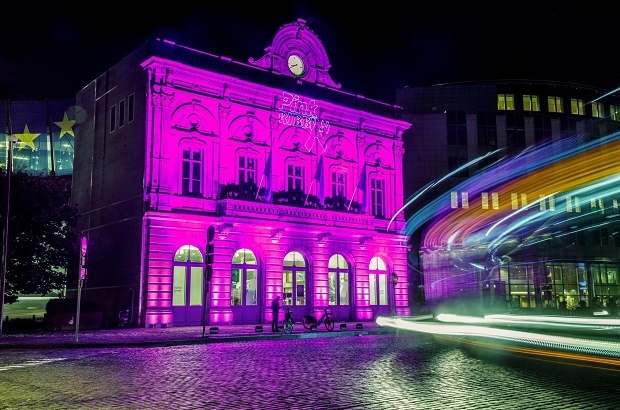 Station Europe in Place Luxembourg lights up for Pink October