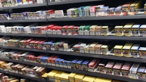 Cigarettes and tobacco on sale in newsagent