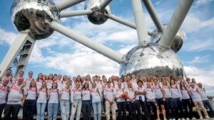 Belgium's Olympic athletes gather at the Atomium in Brussels
