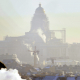 BRUSSELS, BELGIUM: Illustration picture shows the Brussels' Justice Palace and the smog above the city. (BELGA PHOTO BENOIT DOPPAGNE)