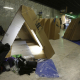 Illustration picture shows the presentation of the Orig-Ami cardboard shelter for homeless people, at the Brussels North Station, Friday 29 December 2017. The foldable cardboard triangle shaped shelter is designed and developed to help homeless people. BELGA PHOTO NICOLAS MAETERLINCK