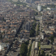 An aerial view of the Brussels Metro line 6 with stations Belgica (front C) and Simonis (top C) as a police helicopter flies over the city center of Brussels, Tuesday 26 June 2018. BELGA PHOTO THIERRY ROGE