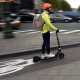 Illustration picture shows the a person riding an electric moped scooter in Brussels, Friday 03 May 2019. (BELGA PHOTO ERIC LALMAND)
