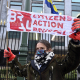 Demonstrators pictured during the start of the longest demonstration (three days) organised by the coalition Climate Belgium (Greenpeace, BBL, Oxfam solidarity, Youth for Climate), Monday 30 November 2020, in Brussels. During sixty hours, sixty demonstrators relay in Namur and Brussels to ask for more ambitions of governments. (BELGA PHOTO ERIC LALMAND)