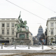 BRUSSELS, BELGIUM: illustration picture shows the Sint-Jacob-op-Koudenberg Kerk - Eglise Saint-Jacques-sur-Coudenberg - Church of Saint Jacques-sur-Coudenberg and a statue of Godfried van Bouillon - Godefroy de Bouillon - Godfrey of Bouillon on the Koningsplein - Place Royale square in Brussels (BELGA PHOTO NICOLAS LAMBERT)