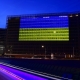 Berlaymont building lit up in Ukrainian colours